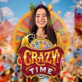 Crazy Time online game logo by Evolution on spinsaharacasino.de