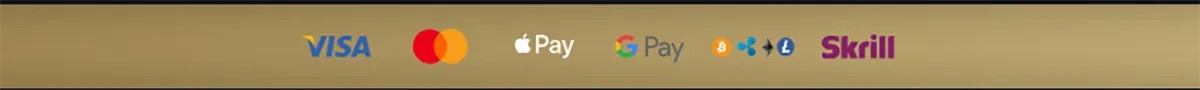 Accepted payment methods: Visa, Mastercard, Apple Pay, Google Pay, Bitcoin, Ethereum, Litecoin, and Skrill.