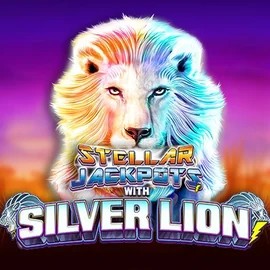 Jackpots logo of Stellar Jackpots with Silver Lion from Lightning Box Game at SpinSahara Casino